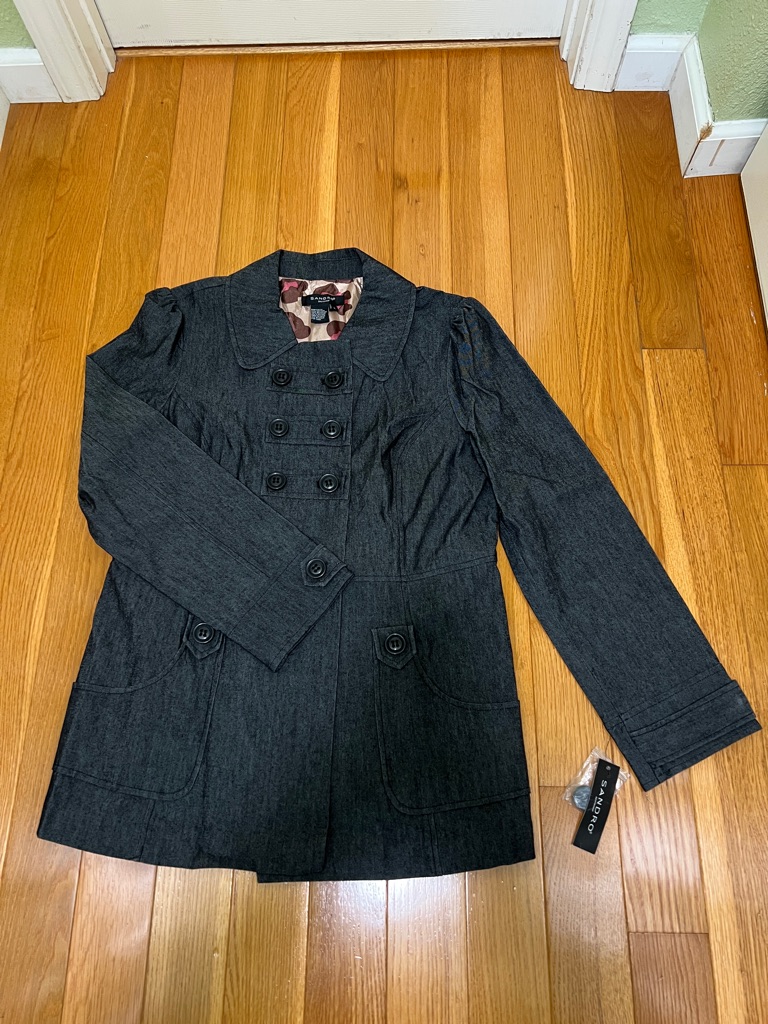 Sandro Denim Charcoal Gray Double-Breasted Peacoat